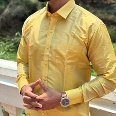 Horad Premium Art Silk Dark Gold Shirt + Dhoti