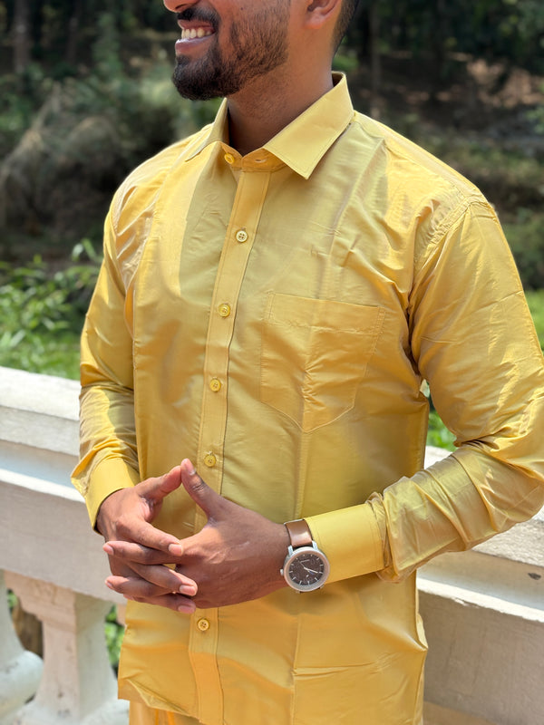 Horad Premium Art Silk Dark Gold Shirt + Dhoti