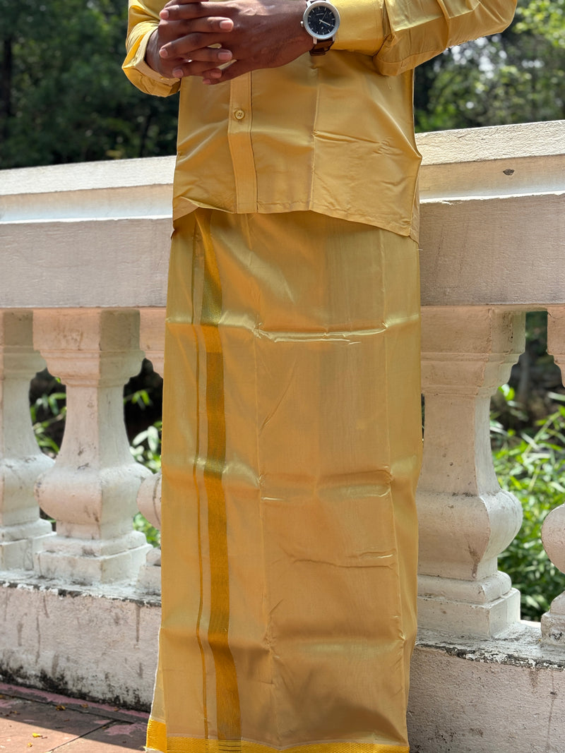 Horad Premium Art Silk Dark Gold Shirt + Dhoti