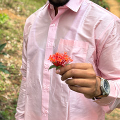 Horad Premium Art Silk Petal Pink Shirt +Dhoti