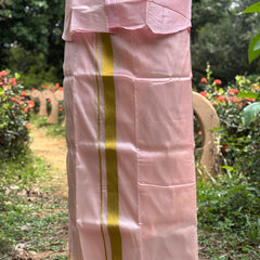 Horad Premium Art Silk Petal Pink Shirt +Dhoti