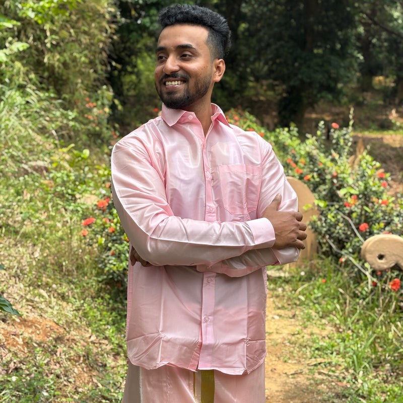 Horad Premium Art Silk Petal Pink Shirt +Dhoti