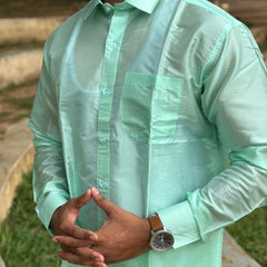 Horad Premium Art Silk M.L.Green Shirt + Dhoti