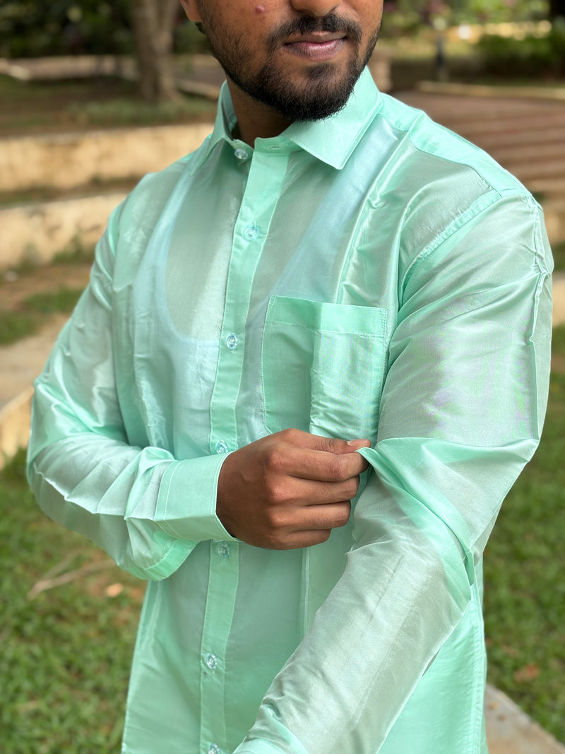 Horad Premium Art Silk M.L.Green Shirt + Dhoti