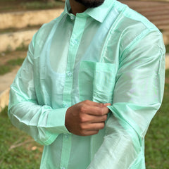 Horad Premium Art Silk M.L.Green Shirt + Dhoti