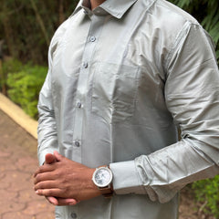 Horad Premium Art Silk Steel Grey Shirt + Welcro Dhoti