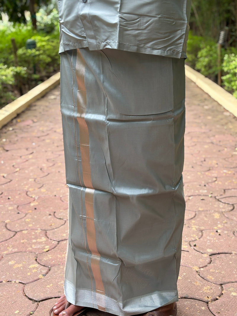 Horad Premium Art Silk Steel Grey Shirt + Welcro Dhoti