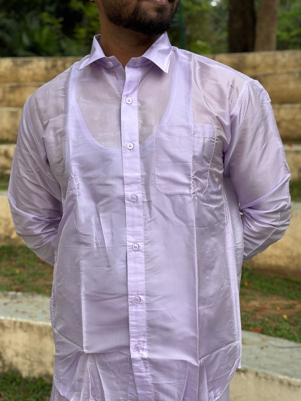 Horad Premium Art Silk Lavender Shirt + Dhoti