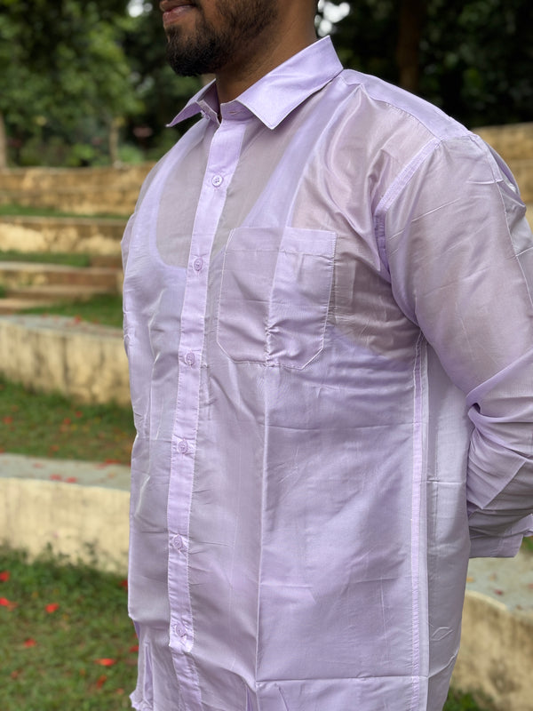 Horad Premium Art Silk Lavender Shirt + Dhoti