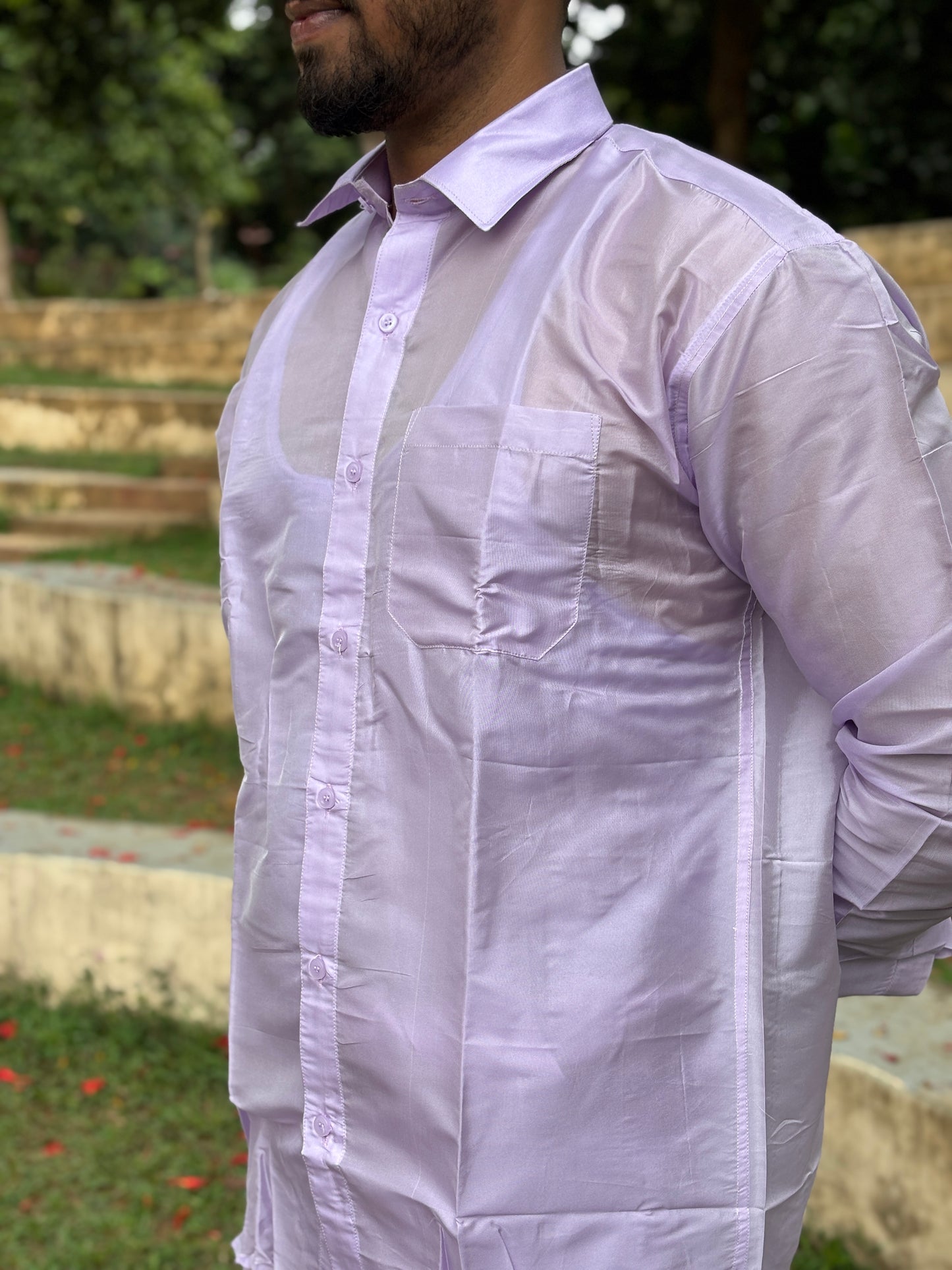 Horad Premium Art Silk Lavender Shirt + Dhoti