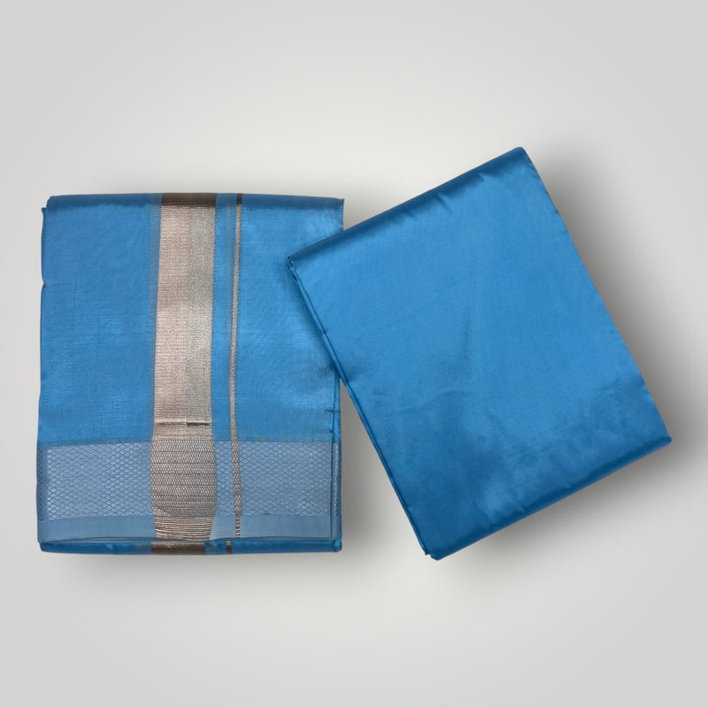 HORAD Premium Art Silk Sky Blue Dhoti with Shirt Material