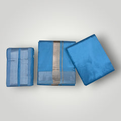 HORAD Premium Art Silk Sky Blue Shirt Material (3 Meter) + (9X5) Dhoti + Angavastram