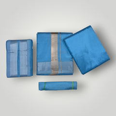 HORAD Premium Art Silk Sky Blue Dhoti with Shirt Material + Angavastram + Belt