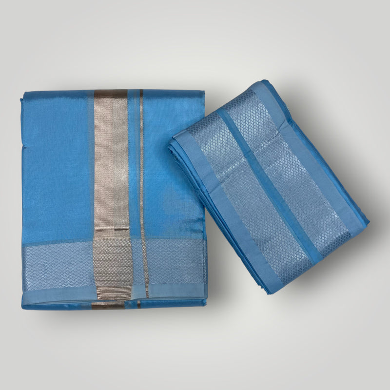 HORAD Premium Art Silk Sky Blue Dhoti + Angavastram (9X5)