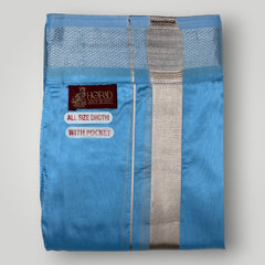 Horad Premium Art Silk Dad and Son Sky Blue Shirt + Welcro Dhoti