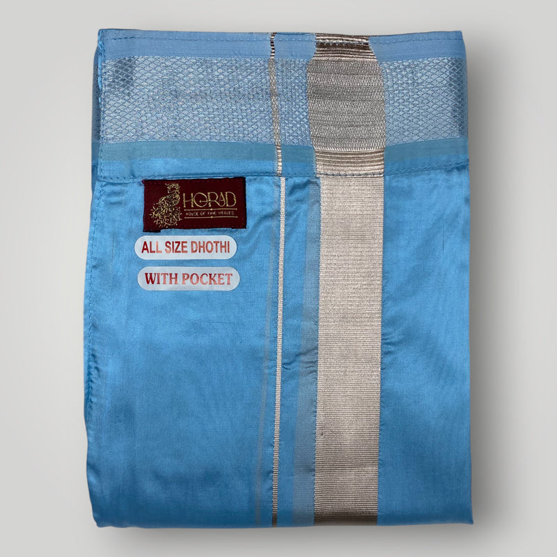 Horad Premium Art Silk Sky Blue Shirt + Welcro Dhoti