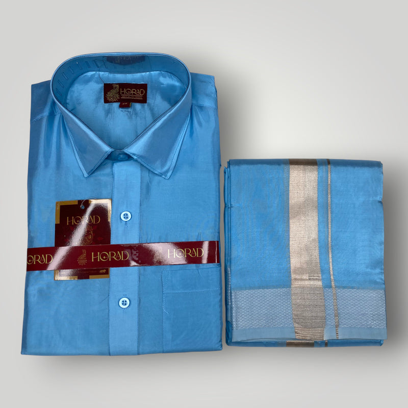 Horad Premium Art Silk Sky Blue Shirt + Dhoti