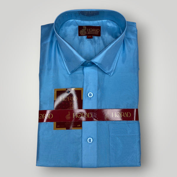 Horad Premium Art Silk Dad and Son Sky Blue Shirt + Welcro Dhoti