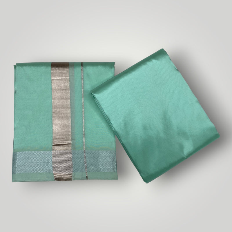 HORAD Premium Art Silk M.L.Green Dhoti with Shirt Material
