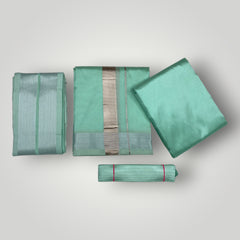 HORAD Premium Art Silk M.L.Green Dhoti with Shirt Material + Angavastram + Belt