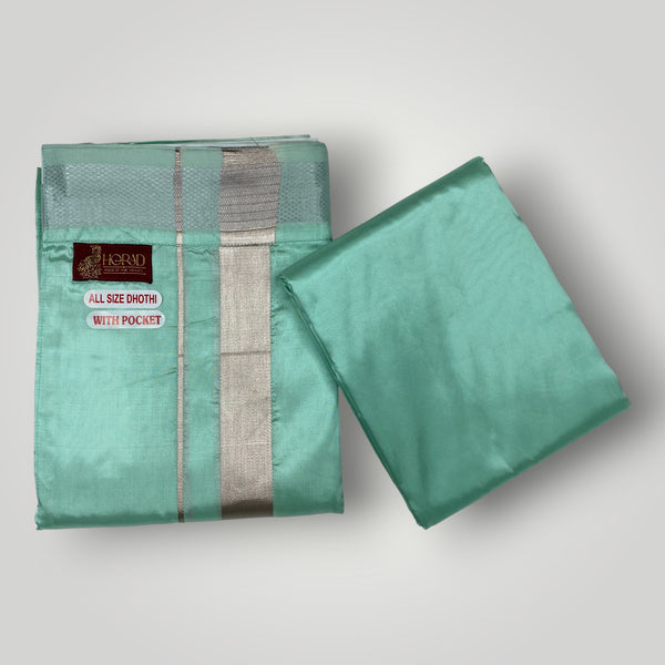 HORAD Premium Art Silk M.L.Green Welcro Dhoti with Shirt Material
