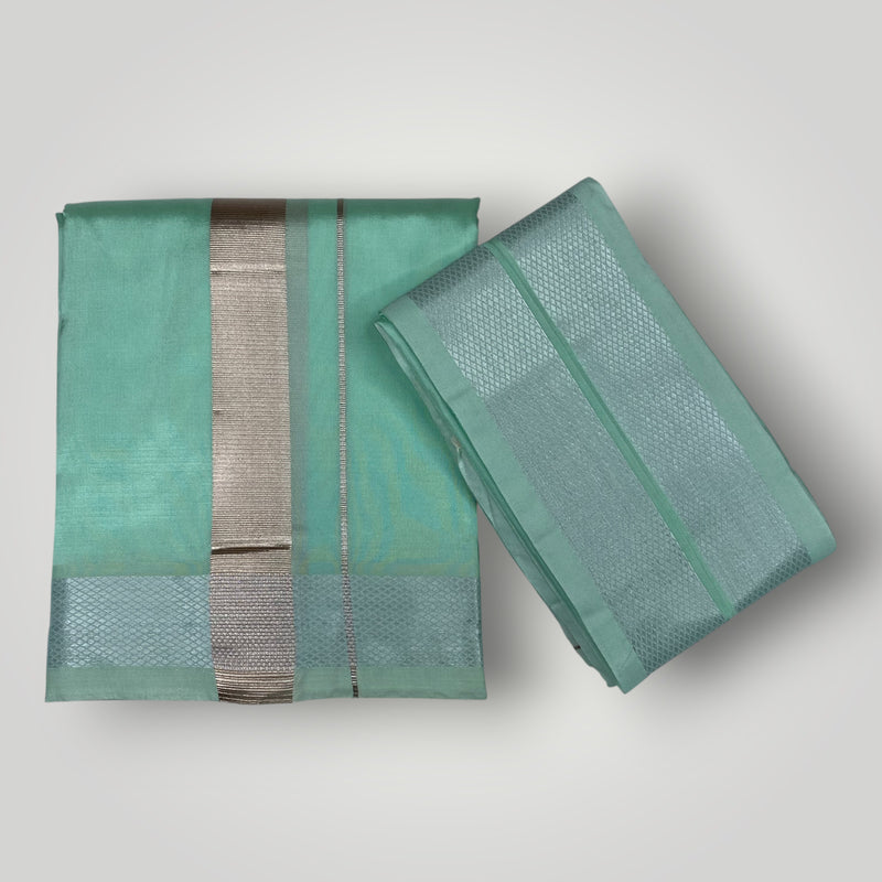 HORAD Premium Art Silk M.L.Green Dhoti + Angavastram (9X5)