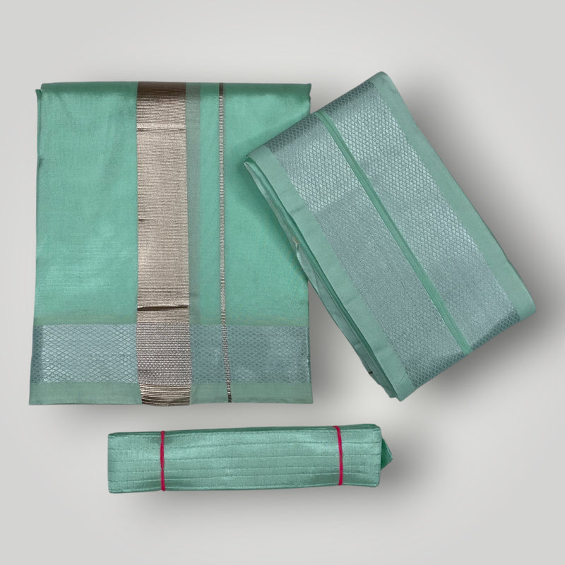 HORAD Premium Art Silk M.L.Green Dhoti + Angavastram + Belt (9X5)
