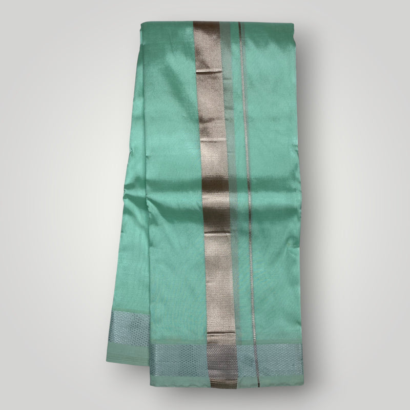 Horad Premium Art Silk Dad and Son M.L.Green Shirt + Dhoti + Angavastram