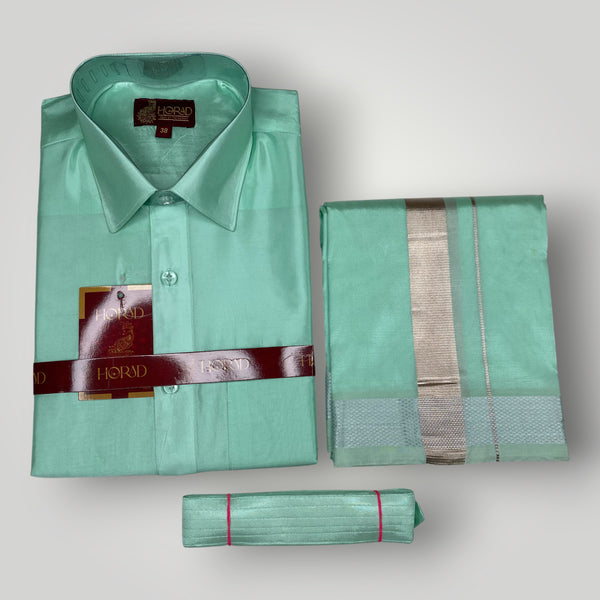 Horad Premium Art Silk M.L.Green Shirt + Dhoti + Belt