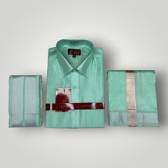 Horad Premium Art Silk M.L.Green Shirt + Dhoti + Angavastram