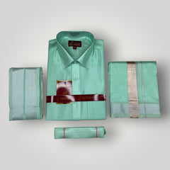 Horad Premium Art Silk M.L.Green Shirt + Dhoti +  Angavastram + Belt