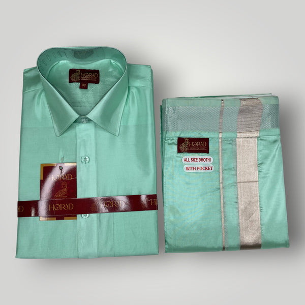 Horad Premium Art Silk M.L.Green Shirt + Welcro Dhoti