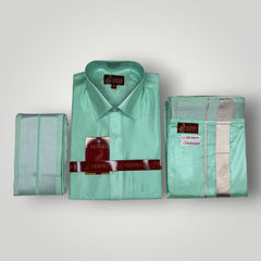 Horad Premium Art Silk ML.Green Shirt + Welcro Dhoti + Angavastram