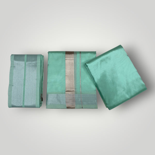 HORAD Premium Art Silk M.L.Green Shirt Material With Dhoti + Angavastram (9X5)