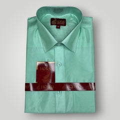 Horad Premium Art Silk Dad and Son M.L.Green Shirt + Dhoti + Angavastram + Belt