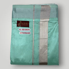 Horad Premium Art Silk Dad and Son M.L.Green Shirt + Welcro Dhoti + Angavastram