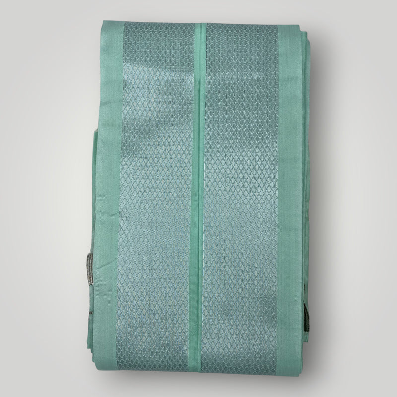 Horad Premium Art Silk Dad and Son M.L.Green Shirt + Welcro Dhoti + Angavastram