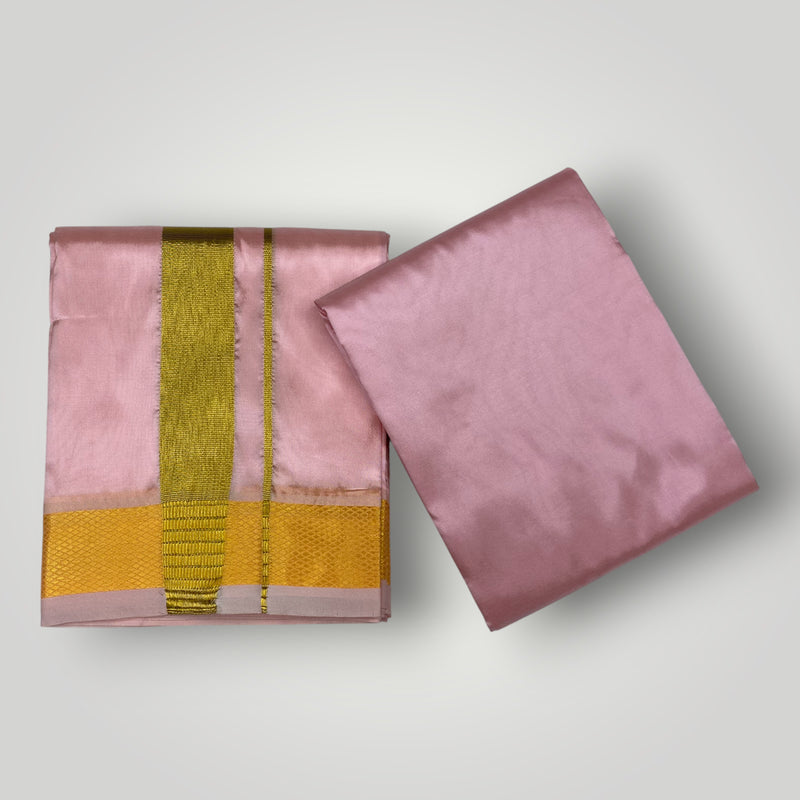 HORAD Premium Art Silk Petal Pink Dhoti with Shirt Material