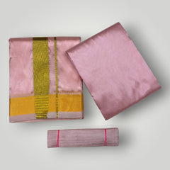 HORAD Premium Art Silk Petal Pink Dhoti with Shirt Material + Belt