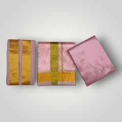 HORAD Premium Art Silk Petal Pink Shirt Material (3 Meter) + (9X5) Dhoti + Angavastram