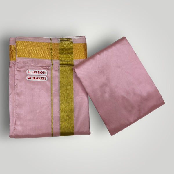 HORAD Premium Art Silk Petal Pink Welcro Dhoti with Shirt Material