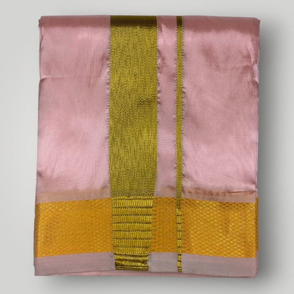 HORAD Premium Art Silk Petal Pink Dhoti with Shirt Material + Angavastram