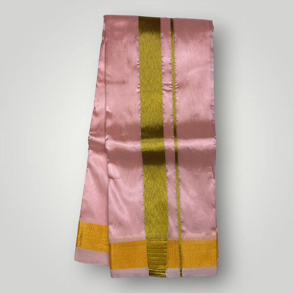 HORAD Premium Art Silk Petal Pink Dhoti with Shirt Material + Angavastram