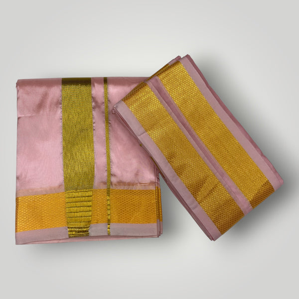 HORAD Premium Art Silk Petal Pink Dhoti + Angavastram (8X4)