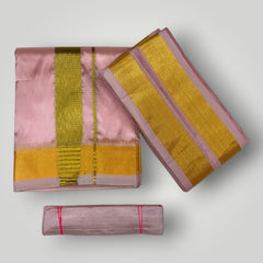 HORAD Premium Art Silk Petal Pink Dhoti + Angavastram + Belt (8X4)