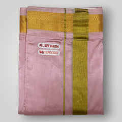 HORAD Premium Art Silk Petal Pink Welcro Dhoti with Shirt Material + Angavastram