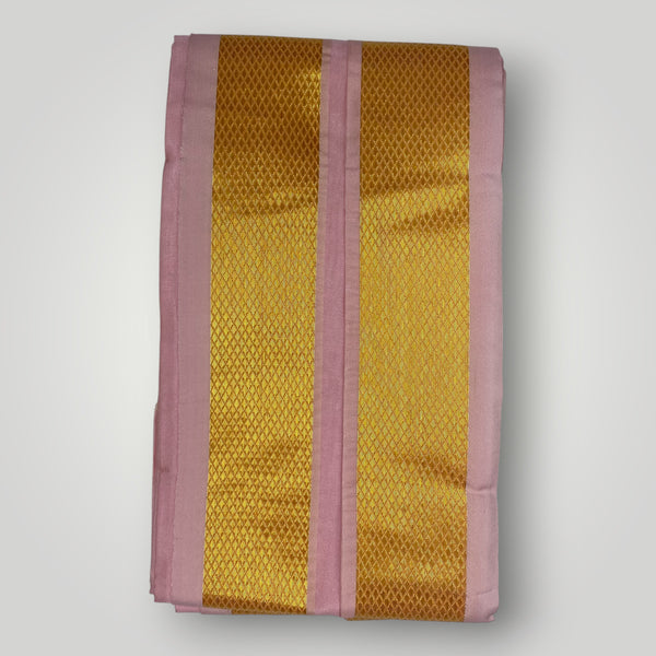 Horad Premium Art Silk Dad and Son Petal Pink Shirt + Dhoti + Angavastram + Belt
