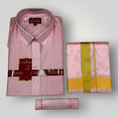 Horad Premium Art Silk Petal Pink Shirt + Dhoti + Belt