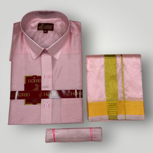 Horad Premium Art Silk Petal Pink Shirt + Dhoti + Belt