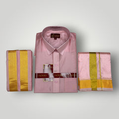 Horad Premium Art Silk Petal Pink Shirt + Dhoti + Angavastram